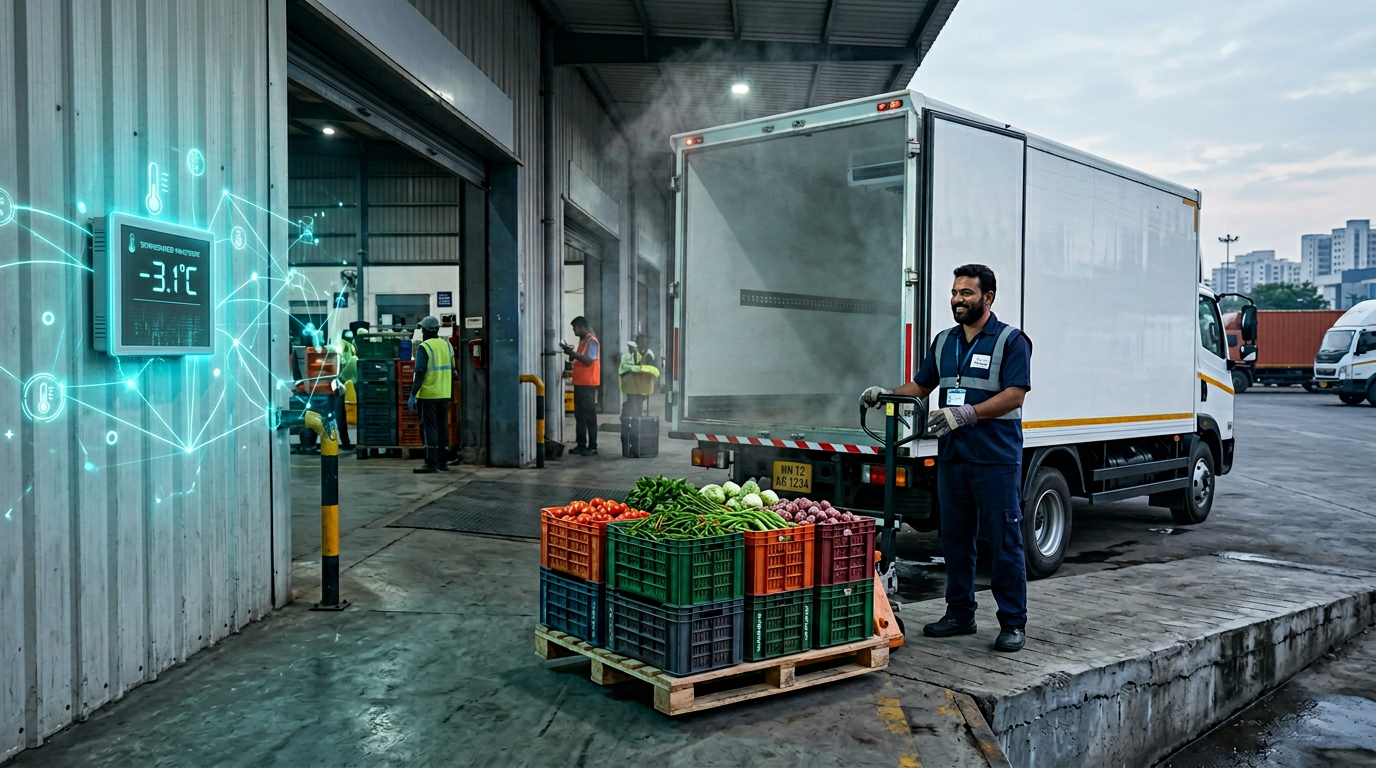 Refrigerated cold chain logistics truck startup cold storage marketplace AI India 2026