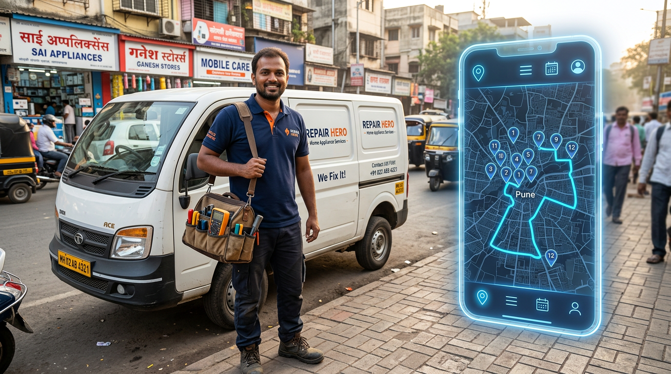 Electrician technician field service hyperlocal repair AI routing startup India 2026
